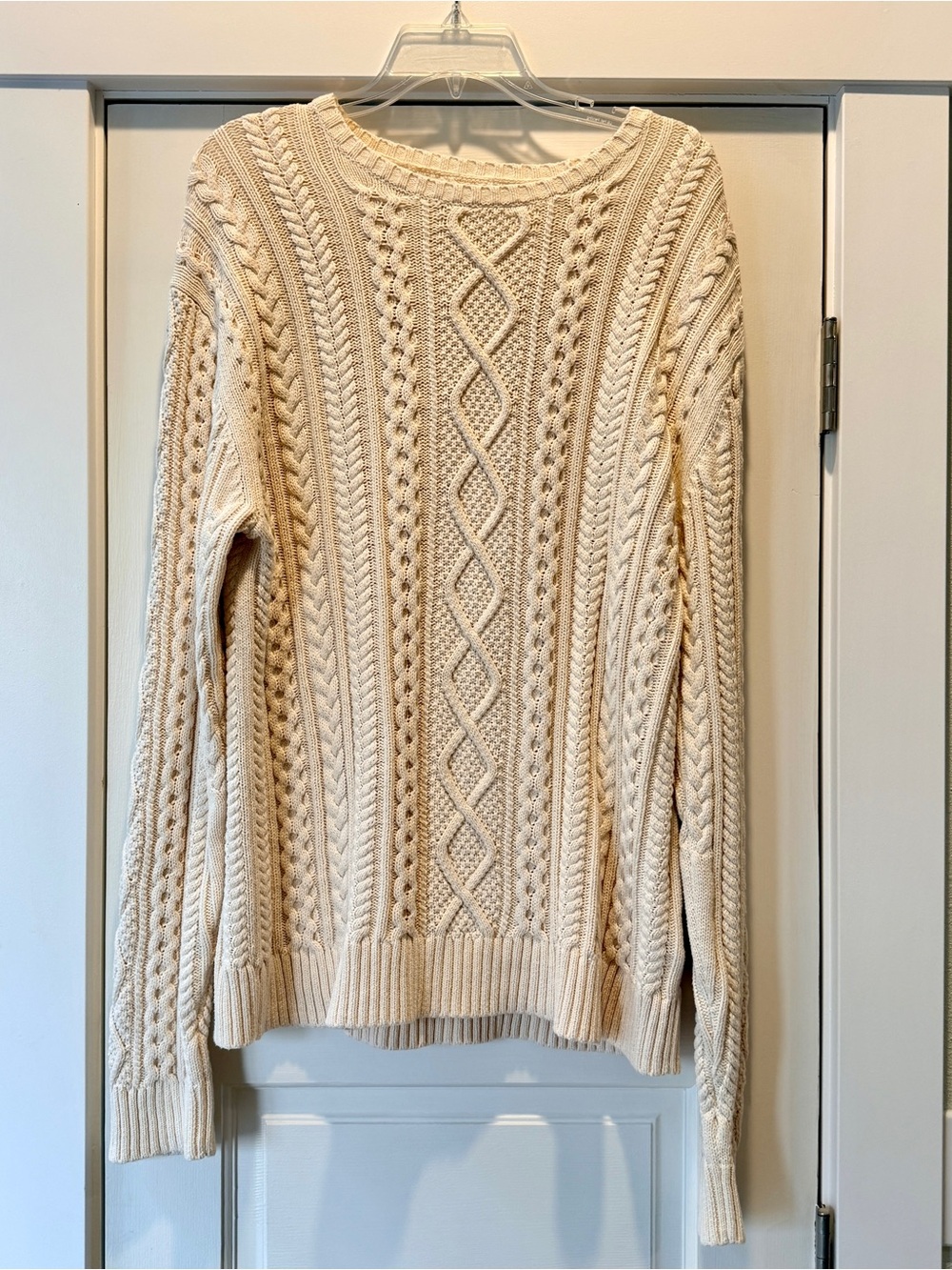 Amazon Essentials Men’s Cream Cable Knit 100% Cotton Sweater Size L